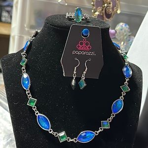 Paparazzi blue necklace with matching earrings and ring